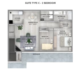 Floor Plan Polo Club - 2 Bedrooms, 1 Bathroom - Layout A