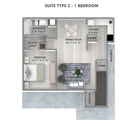  Floor Plan Polo Club - 1 Bedroom, 1 Bathroom - Layout A