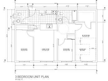 A black and white floor plan of a 3 bedroom unit.
