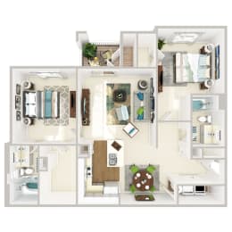 2bed-2bath floor planat The Retreat at Fuquay-Varina Apartments, Fuquay-Varina, 27526