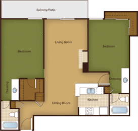 B2 Floor Plan at Park at Voss Apartments, The Barvin Group, Houston, Texas