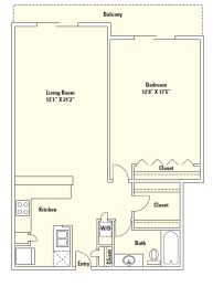 A3 884 Sq.Ft. Floor Plan at Memorial Towers Apartments, The Barvin Group, Houston, TX