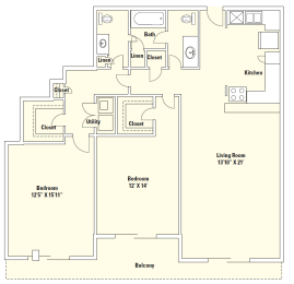 B1 1,247 Sq.Ft. Floor Plan at Memorial Towers Apartments, The Barvin Group, Houston, TX