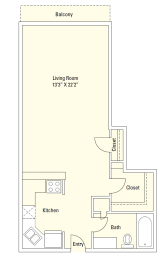 E1 535 Sq.Ft. Floor Plan at Memorial Towers Apartments, The Barvin Group, Houston, TX