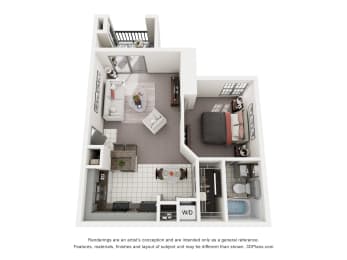 A1 1 Bad 1 Bath Floor Plan at The Grove at White Oak Apartments, The Barvin Group, Houston, TX, 77008