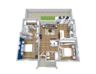2 bed 2 bath floor plan at Avilla Gateway, Phoenix, AZ 85037