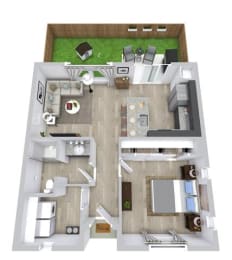 1 bed 1 bath floor plan at Avilla Berry Creek Highlands, Georgetown, TX 78633