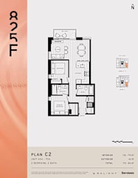 A floor plan for a two bedroom, two bath apartment is shown.