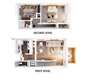 A diagram shows the layout of a two-level apartment.