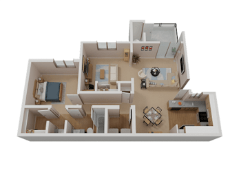 1 Bed 1 Bath Den Floor Plan at Sharlands Terrace Apartments, Nevada, 89523