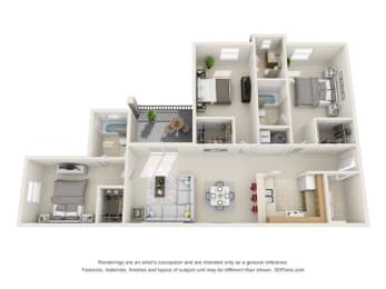 3 Bed 3 Bathroom at Stoneridge Apartments, Gainesville, Florida
