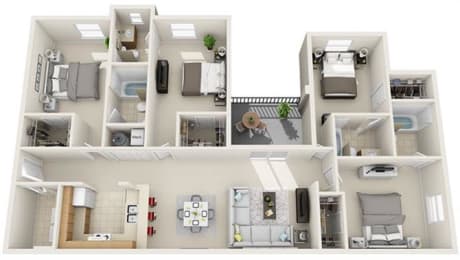 4 bed 4 bath at The Fountains Apartments, Pensacola, Florida, 32514
