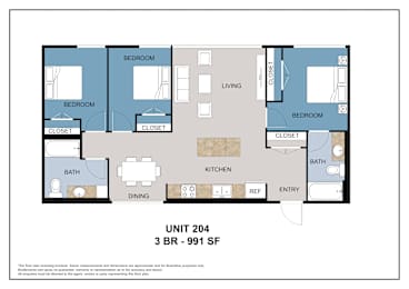 Floor Plan  Three Bedroom/2 Bath - Unit 204