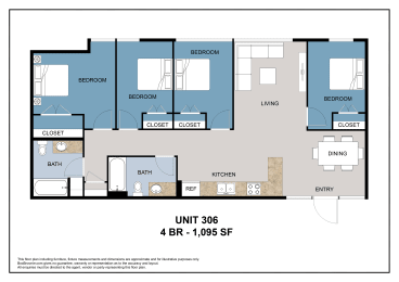 Floor Plan  Four Bedroom/2 Bath - Unit 306