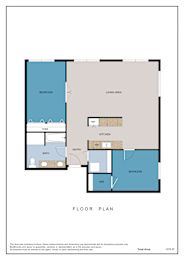 Floor Plan  A floor plan of a room with a living area, kitchen, bathroom, and two bedrooms.