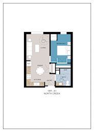 Floor Plan  A floor plan of a one bedroom apartment in North Creek.