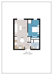 Floor Plan  A floor plan of a one bedroom apartment in North Creek.