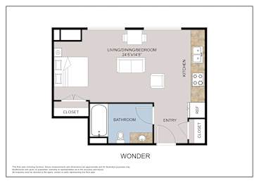 Floor Plan  This floor plan is an approximation of a Studio floor plan