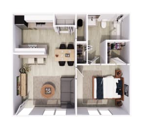 Floor Plan  a 1BR floor plan of a house with a bedroom and a living room