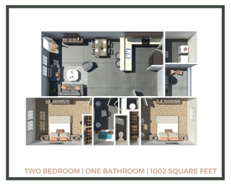 Floor Plan  2 Bed + 1 Bath | 1002 Sq Ft