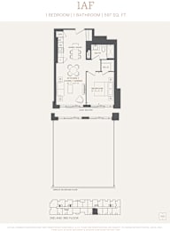 A floor plan for a 1 bedroom 1 bathroom apartment at 1A F.