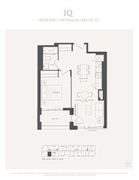 A black and white image of a floor plan for a 540 square foot apartment.