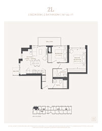 A floor plan for a 2 bedroom, 2 bathroom apartment sized at 797 square feet.