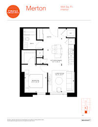 A floor plan for a 555 sq. ft interior.