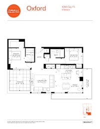 A floor plan for a 1050 square foot interior.