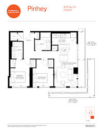 A floor plan for a Pinhey apartment shows a living room, a bedroom, a bathroom, and a kitchen.