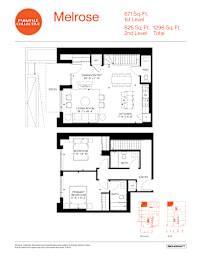 A floor plan for a Melrose apartment shows a living room, a dining/entertainment area, a kitchen, a bedroom, a bathroom, and a primary bathroom.