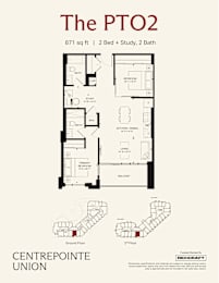 A floor plan for a 2 Bed 2 Bath apartment at The PTO2.