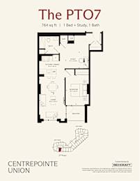 A floor plan for a property called The PTO7 shows a 2nd floor with a study, bathroom, bedroom, living room, and dining room.