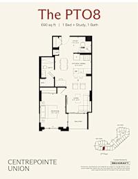 A floor plan for a 690 square foot home with one bedroom, one study, and one bath.