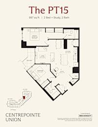 A floor plan for a 2 Bed 2 Bath apartment.