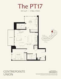 A floor plan for a 2 Bedroom, 2 Bathroom apartment at The PT17.