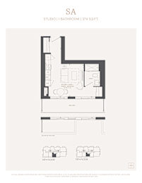 A floor plan for a studio apartment with a bathroom and a separate living room.