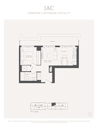 A floor plan for a 1 bedroom 1 bathroom apartment sized at 576 square feet.