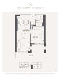 A floor plan for a 558 square foot home with one bedroom and one bathroom.