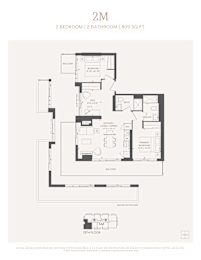 A floor plan for a 2 bedroom, 2 bathroom apartment sized at 809 square feet.