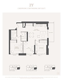 A floor plan of a 2 bedroom, 2 bathroom apartment is shown.