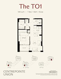 A floor plan for a 586 square foot, one bedroom, one bath apartment.