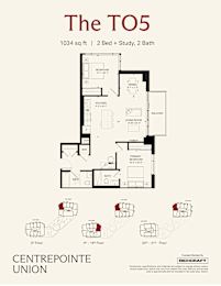 A floor plan for a 1034 sq ft home with 2 bedrooms and 2 bathrooms.