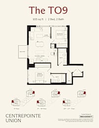 A floor plan for a 2 Bedroom, 2 Bathroom apartment at The TO9.