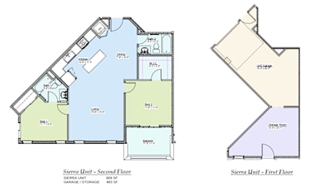 A floor plan of a Sierra unit, showing the layout of the first and second floors.
