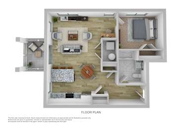 A floor plan of a house with a living room, kitchen, and two bedrooms.