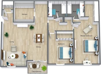 A floor plan of a house with a kitchen, living room, dining room, and bedrooms.
