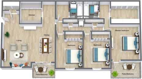3D- Red Bay- Bald Cypress model- 3Bed 3Bath at Red Bay Apartment Complex, Jacksonville, FL