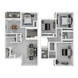4 Bed - 2.5  Floorplan at Halsey Flats, Louisville, Kentucky