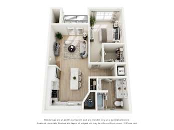 1BR Floor Plan at The Post Apartments, Franklin